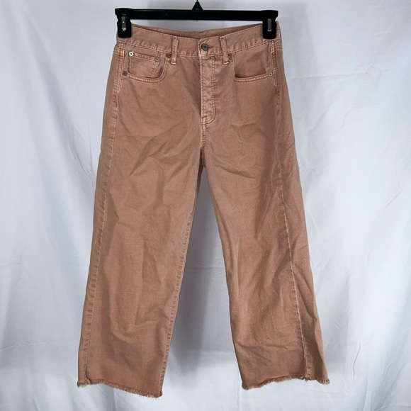 American Eagle Jeans Wide Leg Cropped Raw Hem Hidden Button Fly High Rise Denim - Picture 16 of 16